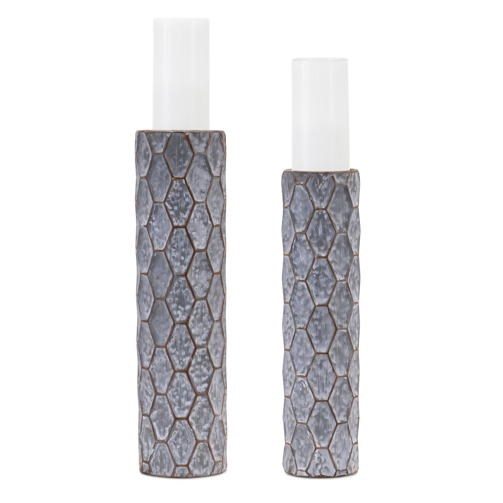 Honeycomb Metal Taper Candle Holder Set